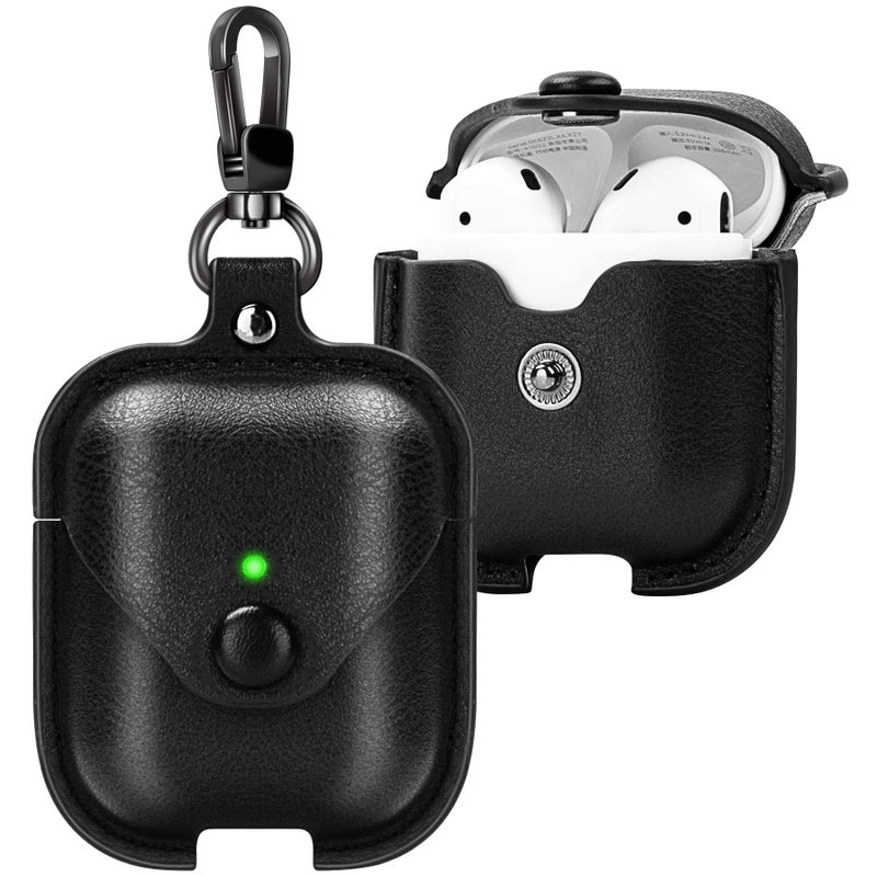 PG6 Leather Case for Airpods with Keychain, Premium Leather Vintage Portable Shockproof Protective Cover for Apple AirPods 1 and AirPods 2 Charging Case - Image 1